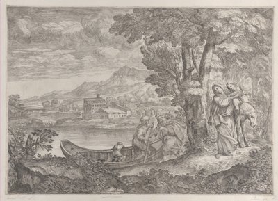 エジプトへの飛行のある風景、1626-80。 作： Giovanni Francesco Grimaldi