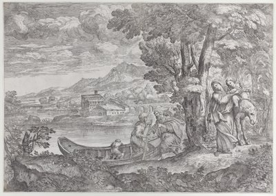 エジプトへの飛行のある風景, 1626-80., 1626-80. 作： Giovanni Francesco Grimaldi