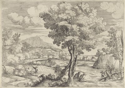 木の切り株に鳥がいる風景 作： Giovanni Francesco Grimaldi