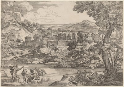 山岳風景を舞台にしたキリストの洗礼 作： Giovanni Francesco Grimaldi