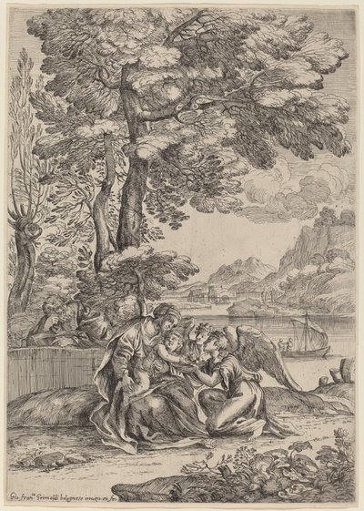 エジプトへの逃亡中の休息 作： Giovanni Francesco Grimaldi