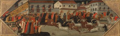 カッソーネのパネル：フィレンツェの通りでのパリオのレース、1418年。 作： Giovanni Francesco Toscani