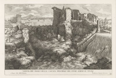 Landschap met waterval en tempel van de Tiburtijnse Sibille te Tivoli チボリのアニエーネ川の主な滝の側面図 (オブジェクトのタイトル) チボリのエステ庭園の噴水（シリーズタイトル） Fonteinen in de tuinen van Villa d