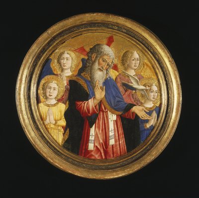 4人の天使を持つ父なる神と聖霊の鳩、1460年頃 作： Giovanni Francesco da Rimini