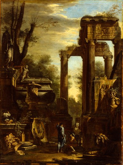 古典的な遺跡と彫像のカプリッチョ 作： Giovanni Ghisolfi