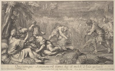 穀物の刈り取り人、1704年。 作： Giovanni Girolamo Frezza