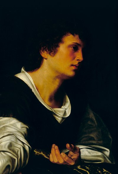 若い男の姿、1530年頃（キャンバスに油彩） 作： Giovanni Girolamo Savoldo