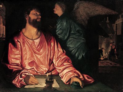 聖マタイと天使、1534年頃（キャンバスに油彩） 作： Giovanni Girolamo Savoldo