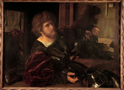 ガストン・ド・フォワの肖像と呼ばれていた自画像 ジョヴァンニ・ジローラモ・サヴォルド（1480-1548）（ec.ital.）の絵画 16世紀 日。0.91x1.23 m パリ、ルーヴル美術館 作： Giovanni Girolamo Savoldo