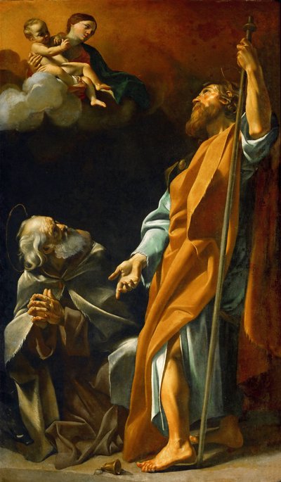 バロック様式。La Vierge Marie apparait a Saint Jacques et Saint Antoine abbe - 聖母マリアが聖ヤコブと聖アンソニーのアッバスに現れる par Lanfranco, Giovanni (1582-1647), c. 1622.キャンバスに油彩、220x127,5。ヴィエンヌの美術史博物館 作： Giovanni Lanfranco