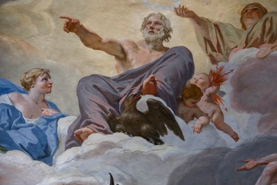 ジュピターとジュノン。 「神々の評議会」1624-1625の詳細。 フレスコ画 作： Giovanni Lanfranco