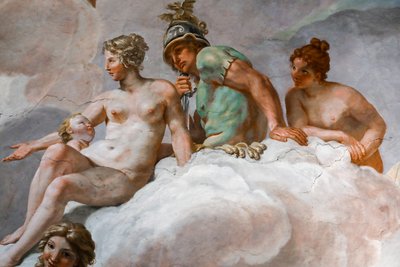 金星と火星。 「神々の評議会」1624-1625の詳細。 フレスコ画 作： Giovanni Lanfranco
