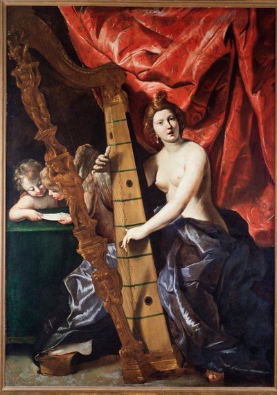 ハープを弾く女性の音楽（音楽のアレゴリー）。(絵画 作： Giovanni Lanfranco
