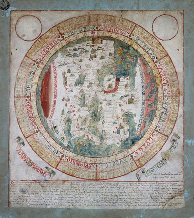 世界地図、ジョヴァンニレアードによるイルミネーション、ベルトリアーナ市民図書館、ヴィチェンツァ 作： Giovanni Leardo