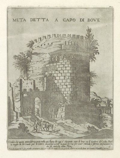 トゥームベ ヴァン カエシリア メテッラ テ ローマ a capo di bove (オブジェクトのタイトル) と呼ばれるメタ Moderne en antieke Monuments en bouwwerken in Rome (シリーズタイトル) ローマのアルマ市の古代と現代の建物の装飾品（シリーズタイトル） 作： Giovanni Maggi