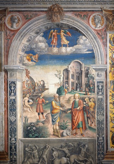 ジョヴァンニ・マリア・ファルコネット（1468-1535）によるフレスコ画、マンチュアのパラッツォ・ダルコ（2008年ユネスコ世界遺産登録）の「黄道十二宮の間」（イタリア・ロンバルディア州 作： Giovanni Maria Falconetto