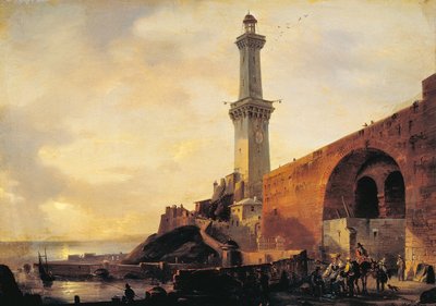 ジェノバ、灯台の眺め」ジョヴァンニ・ミリアラ（1785-1837）作、油彩・キャンバス 作： Giovanni Migliara