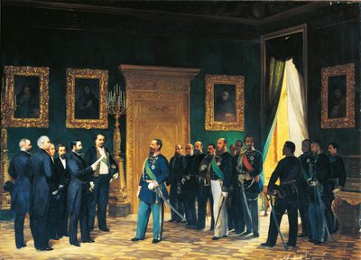 第二次独立戦争 - トスカーナをイタリア王国に併合する令状を持ったトスカーナ使節を迎えるサヴォイ家のヴィクトル・エマニュエル 作： Giovanni Mochi