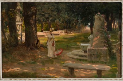 ボルゲーゼ公園の散歩 (パネルに油彩) 作： Giovanni Muzzioli