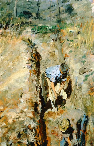 ジョヴァンニ・ムッツィオーリ（1854-1894）作「掘る人」、パネルに油彩、30x19cm 作： Giovanni Muzzioli