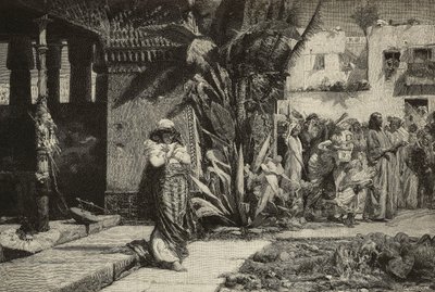 マグダレン、中東の村でターバンと行列を持った女性、ジョヴァンニ・ムッツィオーリ (1854-1894)、モデナ、イタリア、L