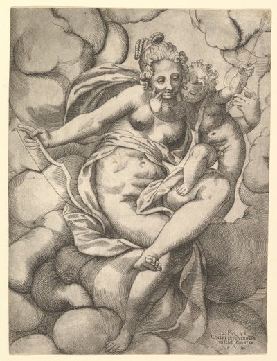 雲の中のヴィーナスとキューピッド、1568年。 作： Giovanni Paolo Cimerlino