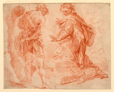 デッサン、立像と膝立ち像、1735-1740年 作： Giovanni Paolo Panini