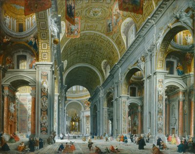 サン ピエトロ大聖堂の内部、ローマ、c。 1754年。 作： Giovanni Paolo Panini