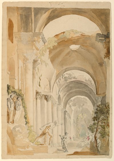 フィギュアのあるローマ時代の遺跡 作： Giovanni Paolo Panini