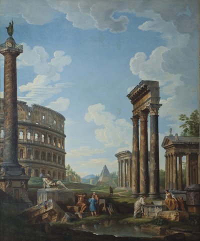 コンスタンティヌスの凱旋門やパンテオンなど、ローマ時代の遺跡に登場するカプリッチョ 作： Giovanni Paolo Pannini