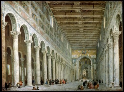 ローマ、c1750の壁の外の聖パウロ教会の内部 作： Giovanni Paolo Pannini