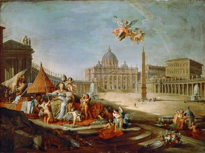 ローマ帝国の勝利の寓意を持つサンピエトロ広場 作： Giovanni Paolo Pannini