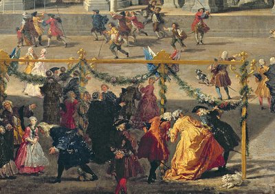ドーフィンの誕生を祝うためにローマ、ナヴォーナ広場で開催される花火大会の準備、1729年（91023の詳細） 作： Giovanni Paolo Pannini