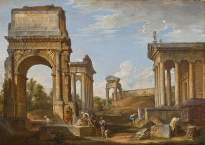 ティトゥスの凱旋門があるローマ時代の遺跡、1734年 作： Giovanni Paolo Pannini