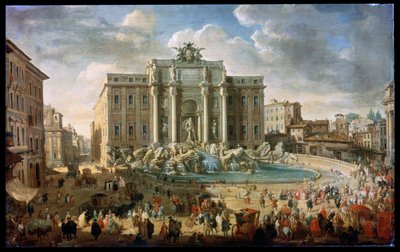 ローマのトレビの泉教皇ベニディクト14世が18世紀のローマのトレビの泉を訪問 作： Giovanni Paolo Pannini