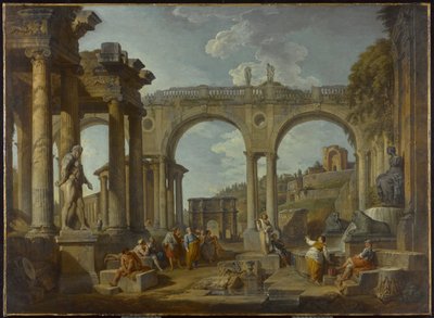 コンスタンティヌスの凱旋門があるローマ時代の遺跡のカプリッチョ、1755年頃 作： Giovanni Paolo Pannini
