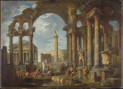 パンテオンとのローマ遺跡のカプリッチョ、1755年頃 作： Giovanni Paolo Pannini