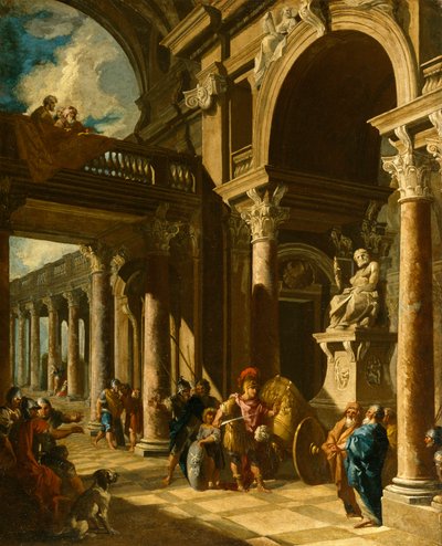 アレキサンダー大王がゴーディアンノットを切る、c.1718-19（キャンバスに油彩） 作： Giovanni Paolo Pannini