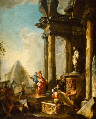 アキレスの墓にあるアレキサンダー大王、1718年頃 作： Giovanni Paolo Pannini