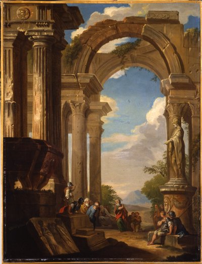 ローマ時代の遺跡のカプリッチ 作： Giovanni Paolo Pannini