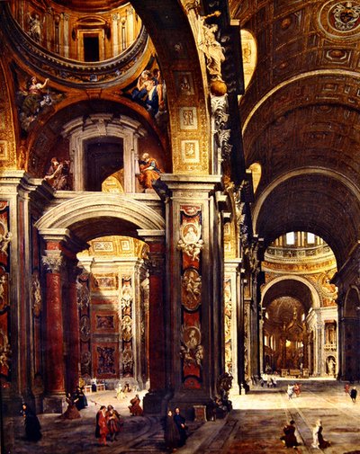 ポリキナック枢機卿、ローマのサンピエトロを訪問、1730 作： Giovanni Paolo Pannini