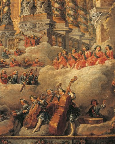 フランス、パリ、ルイ15世の息子の誕生を祝うローマでのコンサート、クローズアップ 作： Giovanni Paolo Pannini