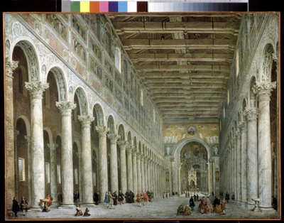 ローマの壁の外にある聖パウロ大聖堂の内部。 ローマの壁の外の聖パウロ大聖堂の内部。 ジョヴァンニ パオロ パニーニ (またはパンニーニ) の絵画 作： Giovanni Paolo Pannini