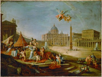 教皇庁の勝利の寓意が描かれたサンピエトロ広場...... 作： Giovanni Paolo Pannini or Panini