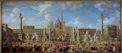 11月30日に開催される花火大会の準備と祝賀会の飾り付け 作： Giovanni Paolo Pannini