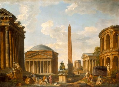 Roman Capriccio: The Pantheon And Other Monuments (キャンバスに油彩) 作： Giovanni Paolo Pannini
