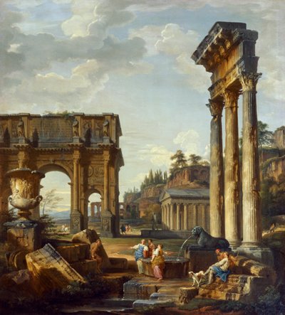 コンスタンティヌスの凱旋門のあるローマの風景 作： Giovanni Paolo Pannini