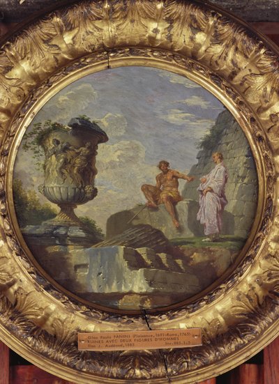 二人の男の遺跡、1750〜60年頃（銅に油彩） 作： Giovanni Paolo Pannini