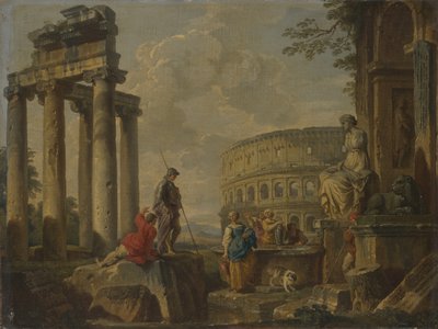 ローマ時代の遺跡に囲まれたコロシアム、1730年頃 作： Giovanni Paolo Pannini