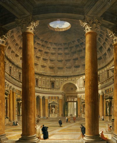 パンテオンの内部、ローマ、本祭壇から入り口まで北を見る、1732 作： Giovanni Paolo Pannini